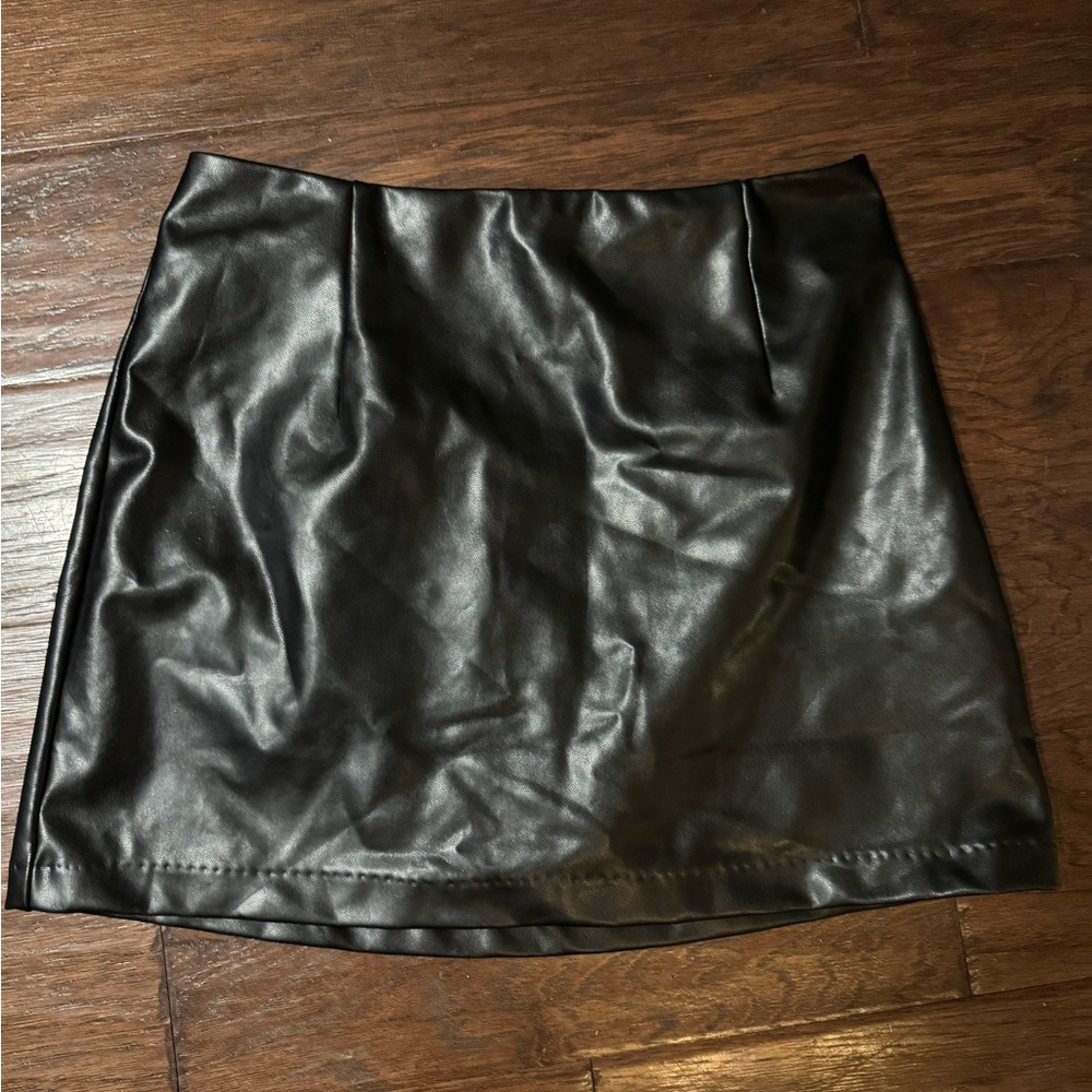 Black leather skort